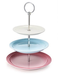 New Le Creuset 3 Tier Cake Stand Pale Rose, Pastel Blue, Pearl