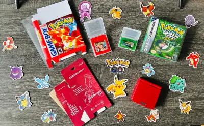 Gameboy Advance Red GBA SP AGS 001 Frontlit - Pokemon Red Emerald Gameboy Games with Box & Case READ...