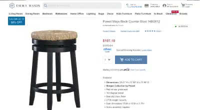 Linon Home Decor, Powell Morgan Collection, Black Counter Stool, View more