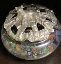 Glass and Pewter Potpourri Bowl with Cat Cover