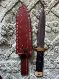 Damascus  steel dagger with cowhide sheath