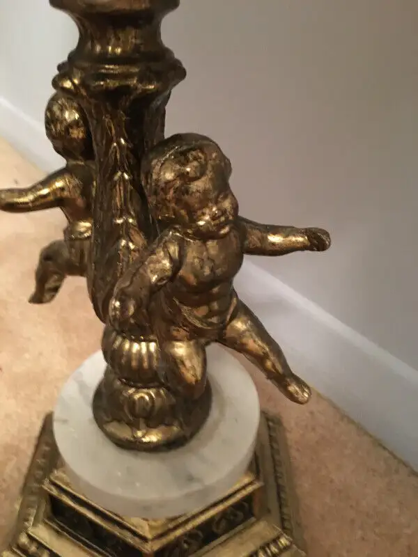 TWIN CHERUB TABLE LAMPS ANTIQUE BRASS MARBLE in Indoor Lighting & Fans in City of Montréal - Image 5
