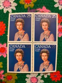 Queen Elizabeth II Silver Jubilee Vintage Postage Stamp Block