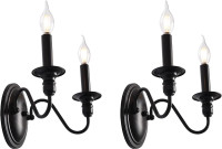 Set of 2 Black Wall Sconces Lighting Indoor, Candle Farmhouse