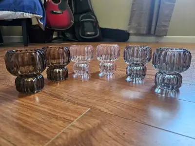 Set of 6 Ribbed Glass Tealight Candle Holders, View more