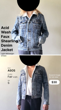 Acid wash faux shearling unisex ASOS denim jacket