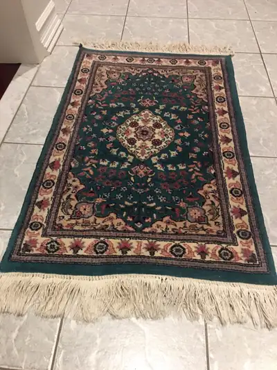 Vintage hand woven rug 43”x 25”. 110cmx64cm., View more