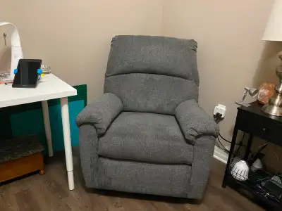 Excellent condition, comes from a pet-free and smoke free home, grey, recliner with side lever.