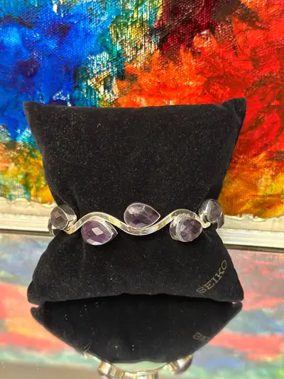 Splendide bracelet mode en vrai argent sterling 925 et améthyste, View more