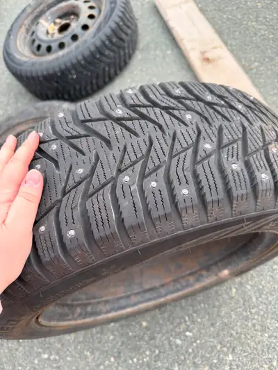 Set of four Certified brand Wintertrek Studded Tires on rims. Size is 205/55R16 on 5x114.3 steel rim...