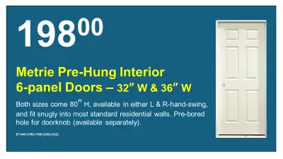 New! 32" W and 36" W x 80" H lnterior Doors Available in Both Left and Right Hand-swing Pre-hung wit...