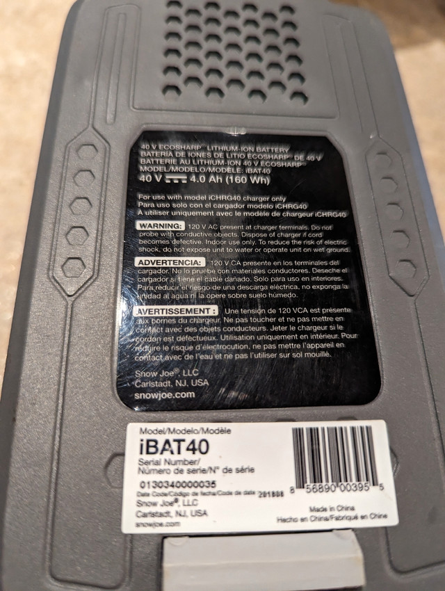 Snow Joe / Sun Joe 40 volt lithium battery iBat40 repair in Power Tools in Hamilton - Image 4