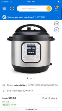 Insta pot pressure cooker - for sale - used 