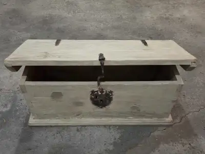 ANTIQUE LARGE WOODEN SPANISH COLONIAL CHEST, View more