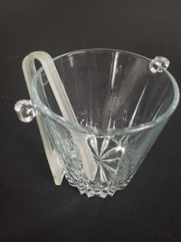 Beautiful glass ice bucket with tongs