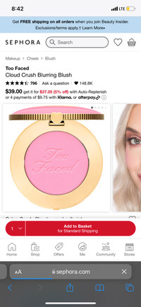 (BRAND NEW)  Too Faced Cloud Crush Blurring Blush-COOL SOFT PINK