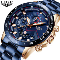 LIGE – montre avec dessus en acier inoxydable pour homme, marque