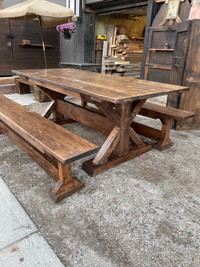 Dining wood table with matching wooden bench