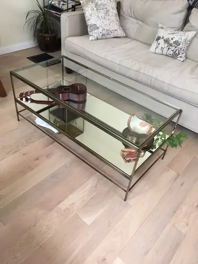 Pottery Barn - Coffee Table with Shelf - Glass and Mirror, View more