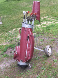 Bâtons de golf avec sac et chariot