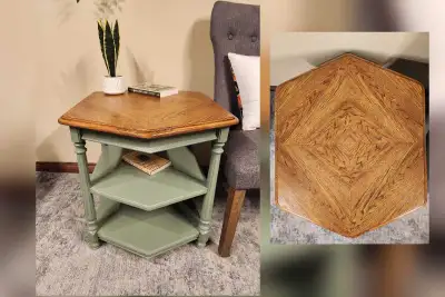 A beautifully refreshed solid wood 3-tier hexagon accent table, blending warm walnut wood tones with...