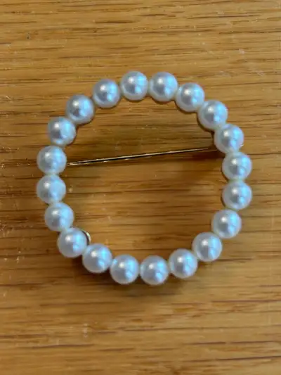 Gold Toned Faux Pearl Circle Pin, View more