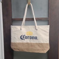 Corona Canvas and Burlap Beach Tote Bag with Rope Handles