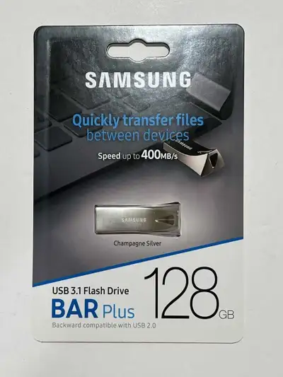 SAMSUNG BAR Plus 128GB - 400MB/s USB 3.1 Flash Drive Silver, View more