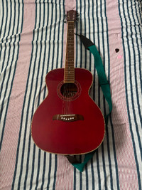 Oscar Schmidt Trans Red Travel Size Acoustic Guitar (OF2TR)