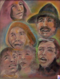 J Lee Hall Large Chalk Pastel Drawing Past Lives Portraits Perfo