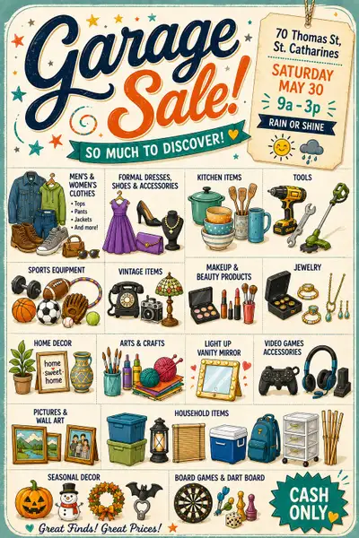 Garage Sale | Sat May 30th 9a-3p | 70 Thomas St., St. Catharines, View more