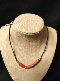 Red, Black and Silver Tone Necklace