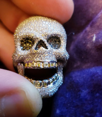 14K Diamond Encrusted Skull Ring