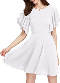 Yokamira Women's Stretchy A Line Swing Flared White Dress 2XL