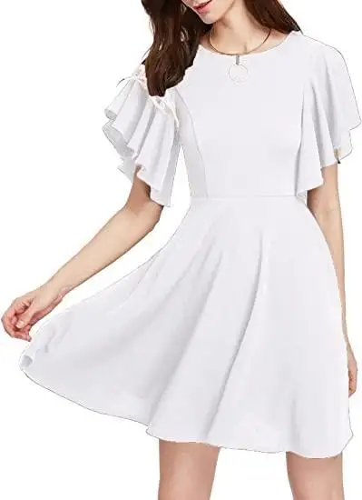 Women's Stretchy A Line Swing Flared White Dress 2XL, View more