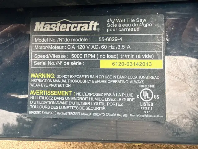 Mastercraft Wet Tile Saw in Power Tools in Mississauga / Peel Region - Image 3