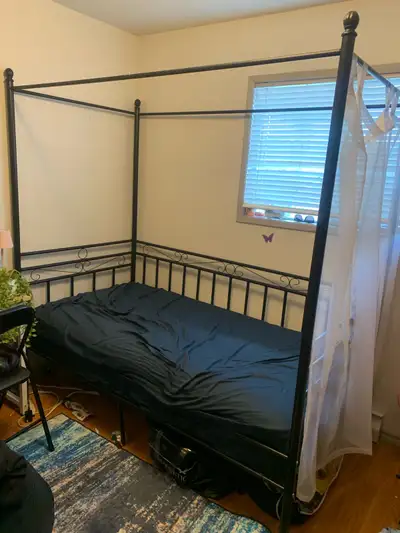 black metal canopy bed comes with matress, View more