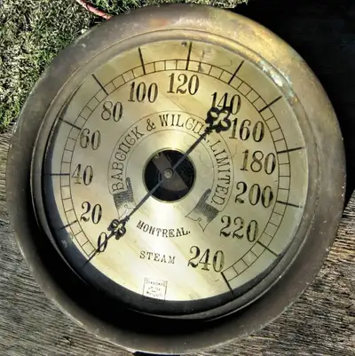 Vintage Antique Brass/Steel Steam Pressure Gauge. Manufactured by Standard Gauge, Syracuse, New York...