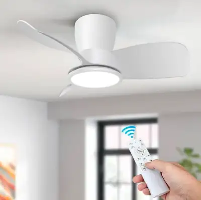 30 Inch Quiet Ceiling Fan with Lights and Remote - White, View more