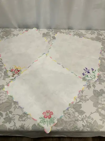 3 Cotton Embroidered Handkerchiefs, View more