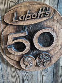 Vintage Labatt's Beer faux Wood Carved Large diameter Pub Sign