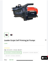 Leader Ecojet Self Priming Jet Pump for sale