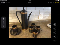 Mid century Portmeirion Black Greek Key coffee pot set