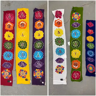 Handpainted batik chakra banner assorted colours 2”x7” NEW, View more