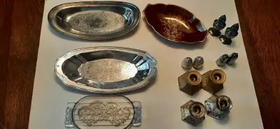 Silver-plate and other items. All for $35. Four candle holders have been taken.
