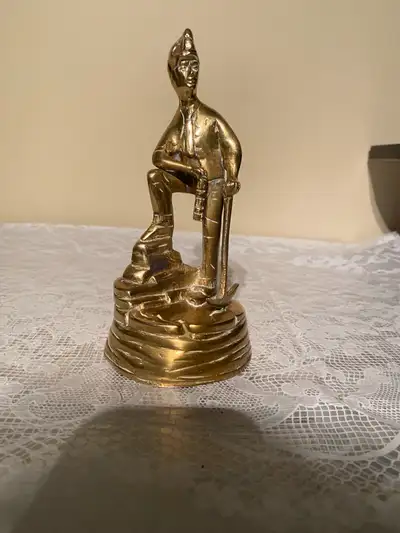 Vintage Brass Figure Of A Coal Miner  and Lamp Standing , View more