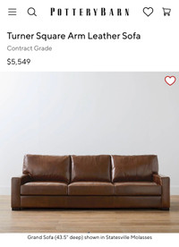 Pottery Barn Leather Couch! Grand Sofa 