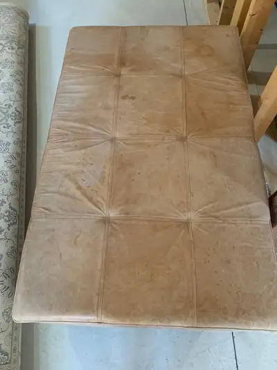 Custom made brown (tan) leather functional ottoman, View more