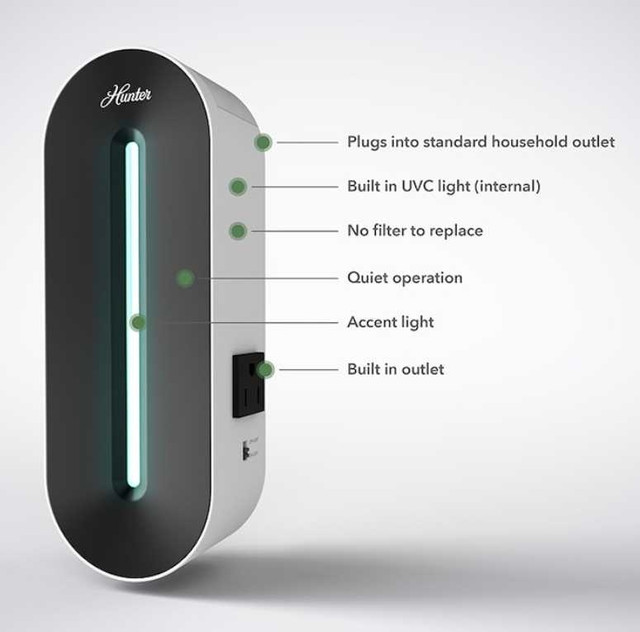 Hunter Plug-Mounted UV-C Wall Outlet Air Sanitizer - New in box  in Indoor Lighting & Fans in Mississauga / Peel Region
