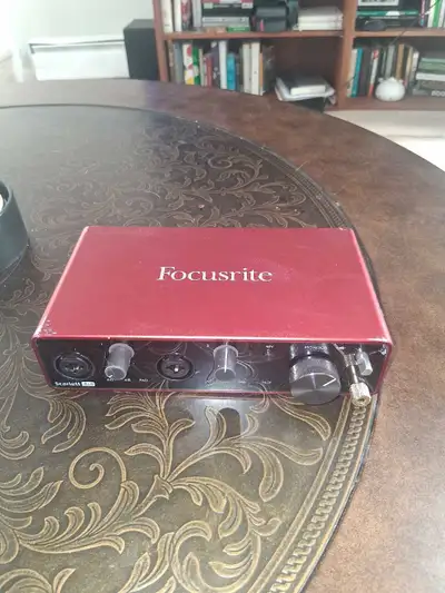 Focusrite Scarlett 2i2 3rd Generation. This is USB C for connection and power and works seamlessly....